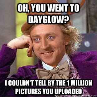 Oh, you went to dayglow? I couldn't tell by the 1 million pictures you uploaded  Condescending Wonka