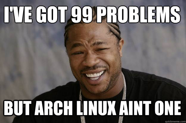 I've got 99 problems BUT ARCH LINUX AINT ONE  Xzibit meme