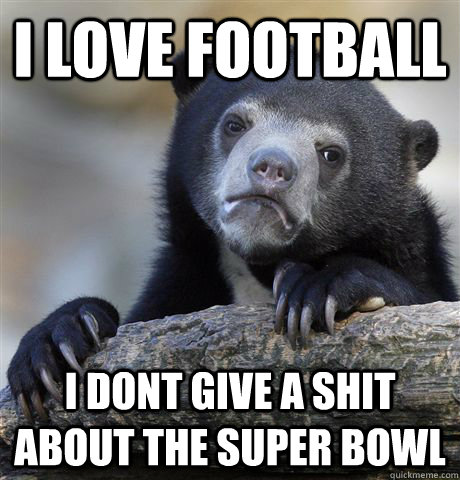 I Love football I dont give a shit about the super bowl  Confession Bear