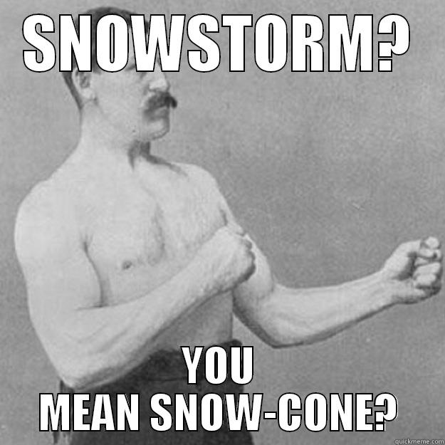 SNOWSTORM? YOU MEAN SNOW-CONE? overly manly man
