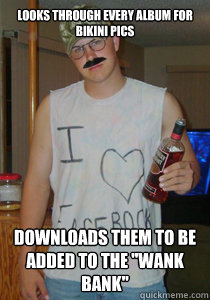 Looks through every album for bikini pics downloads them to be added to the 