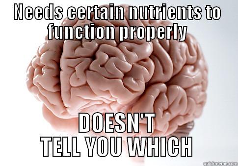 NEEDS CERTAIN NUTRIENTS TO FUNCTION PROPERLY DOESN'T TELL YOU WHICH Scumbag Brain