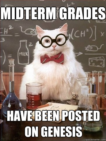 MIDTERM GRADES HAVE BEEN POSTED ON GENESIS  Chemistry Cat
