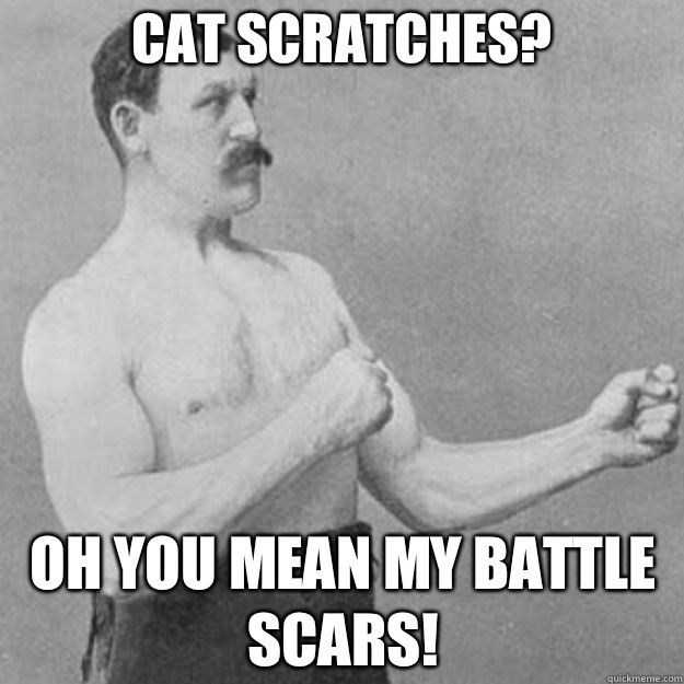 Cat scratches? Oh you mean my battle scars!  overly manly man