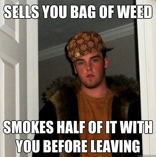 Sells you bag of weed smokes half of it with you before leaving  Scumbag Steve