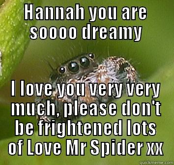 HANNAH YOU ARE SOOOO DREAMY I LOVE YOU VERY VERY MUCH, PLEASE DON'T BE FRIGHTENED LOTS OF LOVE MR SPIDER XX Misunderstood Spider