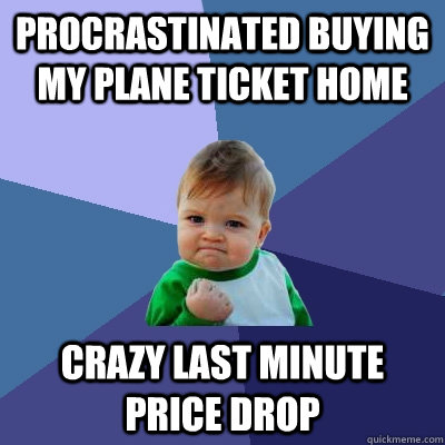 Procrastinated buying my plane ticket home crazy last minute price drop - Procrastinated buying my plane ticket home crazy last minute price drop  Success Kid