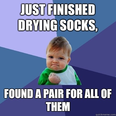 Just finished drying socks, Found a pair for all of them  Success Kid