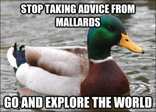 stop taking advice from mallards go and explore the world  Actual Advice Mallard