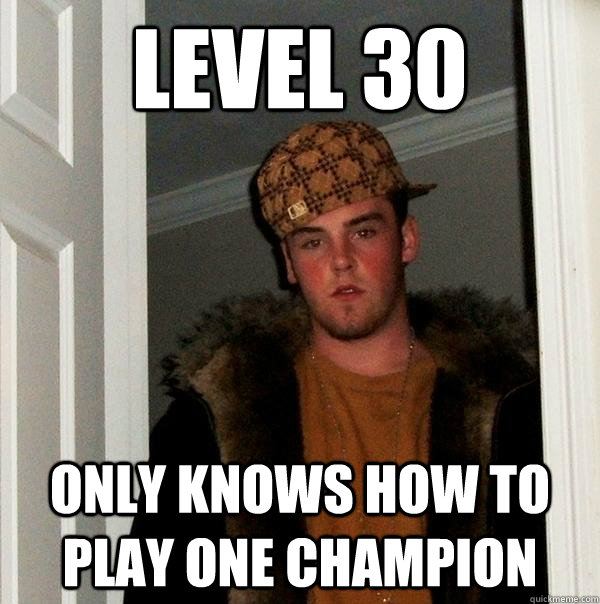 level 30
 Only knows how to play one champion  Scumbag Steve