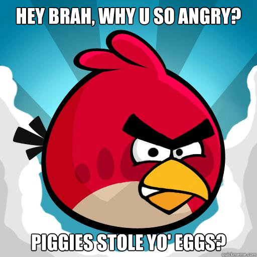 Hey brah, why u so angry? piggies stole yo' eggs?  Overreactive Angry Bird