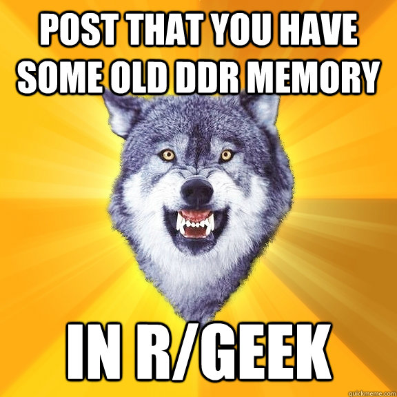 post that you have some old ddr memory in r/geek  Courage Wolf