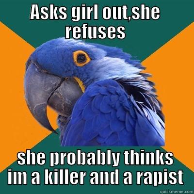 ASKS GIRL OUT,SHE REFUSES SHE PROBABLY THINKS IM A KILLER AND A RAPIST Paranoid Parrot