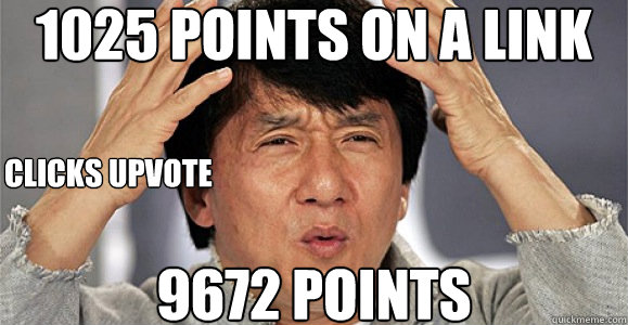 1025 points on a link 9672 points clicks upvote  Confused Jackie Chan