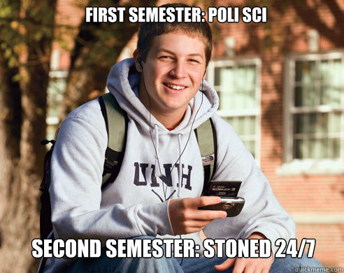 First semester: poli sci second semester: stoned 24/7  College Freshman
