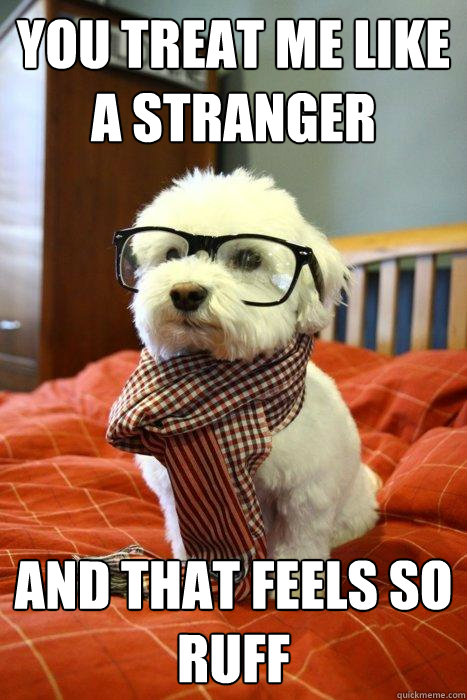 You treat me like a stranger and that feels so ruff - You treat me like a stranger and that feels so ruff  Hipster Dog