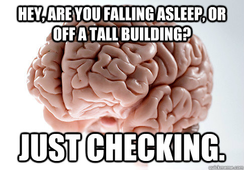 Hey, are you falling asleep, or off a tall building? Just checking.  Scumbag Brain