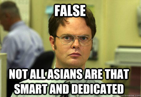false not all asians are that smart and dedicated  Schrute