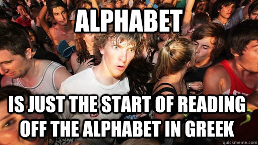 Alphabet Is just the start of reading off the alphabet in greek  Sudden Clarity Clarence