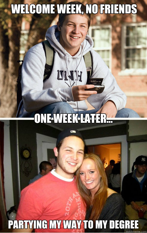 Welcome week, no friends one week later... partying my way to my degree  1 month later
