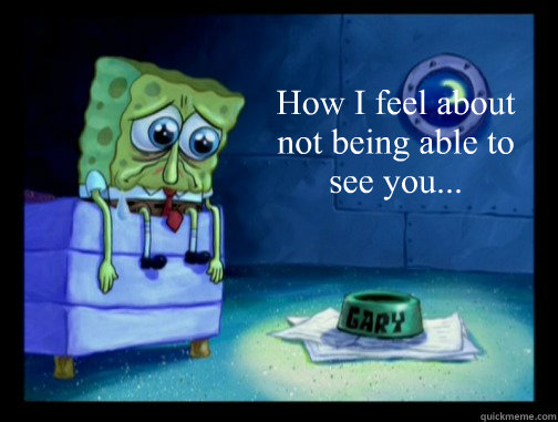 How I feel about not being able to see you...  Spongebob Miss You