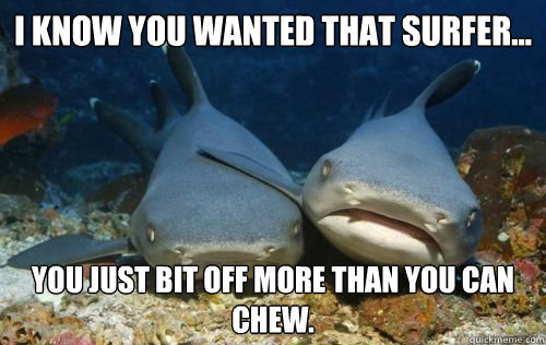 I know you wanted that surfer... You just bit off more than you can chew.   Compassionate Shark Friend