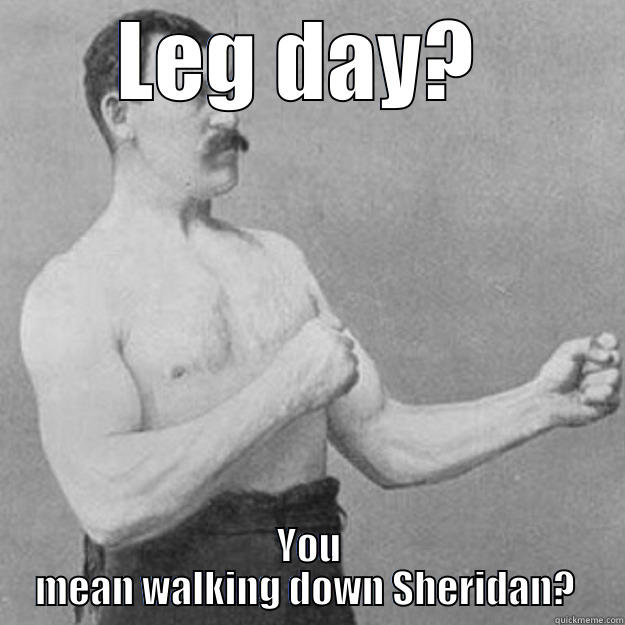 LEG DAY?  YOU MEAN WALKING DOWN SHERIDAN?  overly manly man