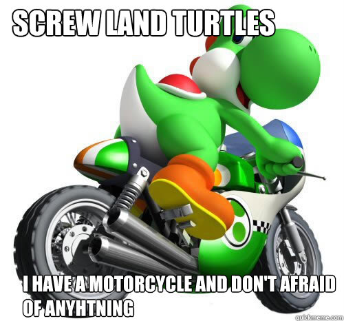 Screw land turtles I have a motorcycle and don't afraid of anyhtning   Yoshi