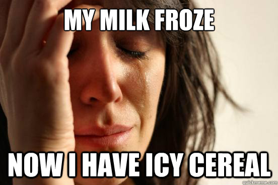 MY MILK FROZE NOW I HAVE ICY CEREAL  First World Problems