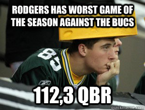 Rodgers has worst game of the season against the bucs 112,3 qbr  
