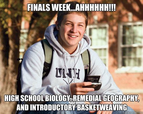 FINALS WEEK...AHHHHHH!!! High School Biology, Remedial Geography, and Introductory Basketweaving  College Freshman