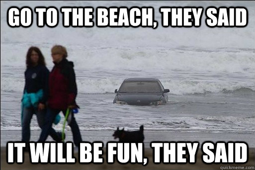 GO TO THE BEACH, THEY SAID IT WILL BE FUN, THEY SAID - GO TO THE BEACH, THEY SAID IT WILL BE FUN, THEY SAID  bitter beached car