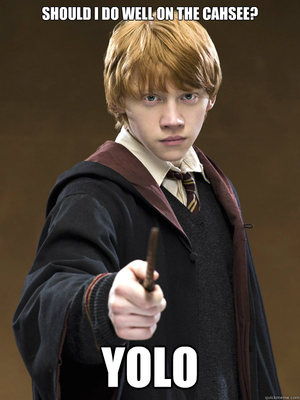 should i do well on the cahsee? YOLO - should i do well on the cahsee? YOLO  Ron Weasley