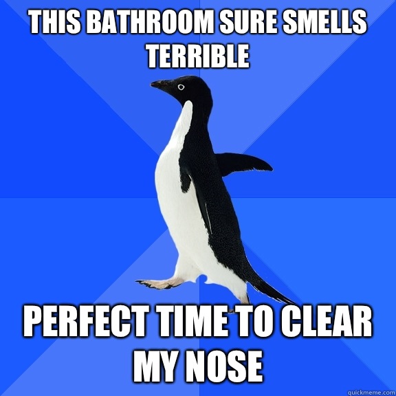 This bathroom sure smells terrible Perfect time to clear my nose - This bathroom sure smells terrible Perfect time to clear my nose  Socially Awkward Penguin