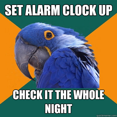 Set alarm clock up check it the whole night  Paranoid Parrot