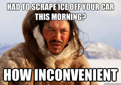 had to scrape ice off your car this morning? how inconvenient  Unimpressed Eskimo