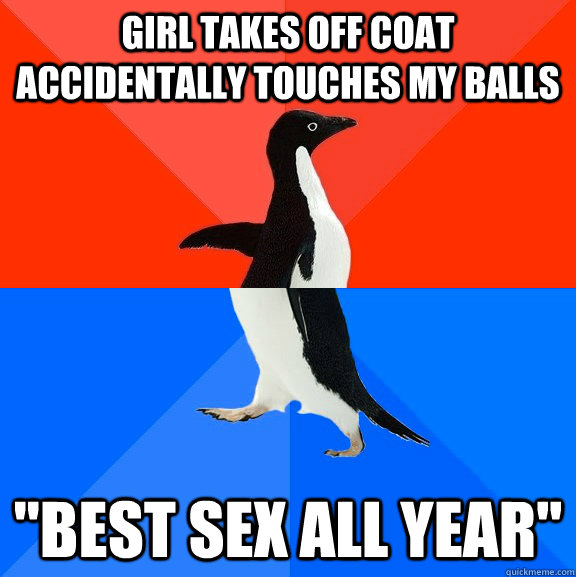 Girl takes off coat accidentally touches my balls 