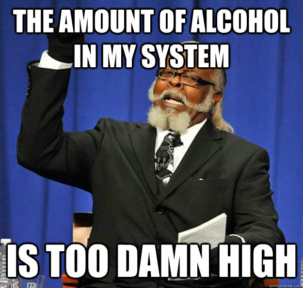 the amount of alcohol in my system  Is too damn high  Jimmy McMillan
