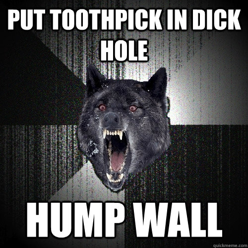 Put toothpick in dick hole hump wall  Insanity Wolf