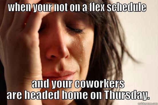 No Flex Schedule - WHEN YOUR NOT ON A FLEX SCHEDULE  AND YOUR COWORKERS ARE HEADED HOME ON THURSDAY. First World Problems