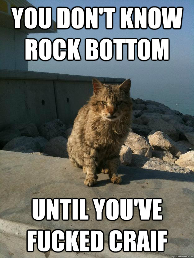 you don't know rock bottom until you've fucked Craif  Bitter Cat