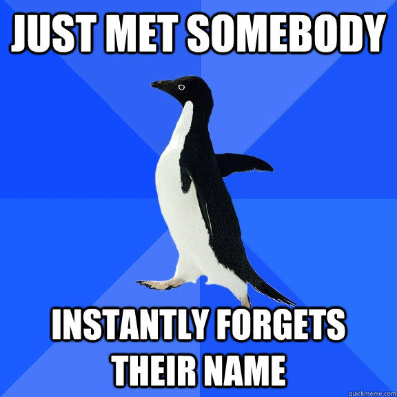 Just met somebody instantly forgets their name - Just met somebody instantly forgets their name  Socially Awkward Penguin