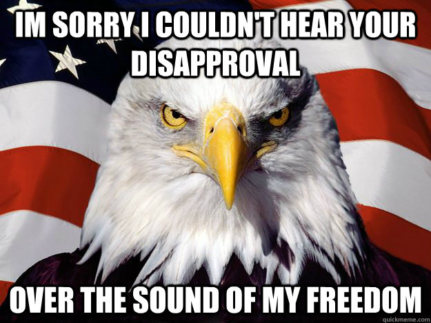 Im sorry i couldn't hear your disapproval  over the sound of my freedom  One-up America