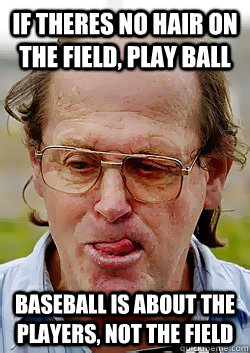 if theres no hair on the field, play ball baseball is about the players, not the field  Innocent Pedophile