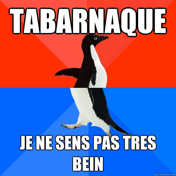tabarnaque je ne sens pas tres bein - tabarnaque je ne sens pas tres bein  Socially Awesome Awkward Penguin