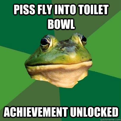 Piss fly into toilet bowl achievement unlocked  Foul Bachelor Frog