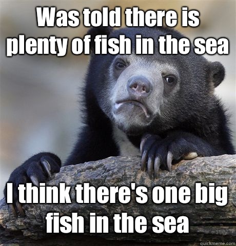 Was told there is plenty of fish in the sea I think there's one big fish in the sea - Was told there is plenty of fish in the sea I think there's one big fish in the sea  Confession Bear