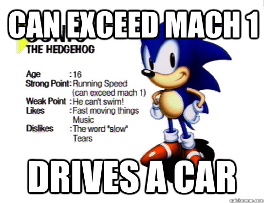 Can exceed mach 1 Drives a car  Scumbag Sonic