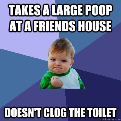 Takes a large poop at a friends house Doesn't clog the toilet  Success Kid