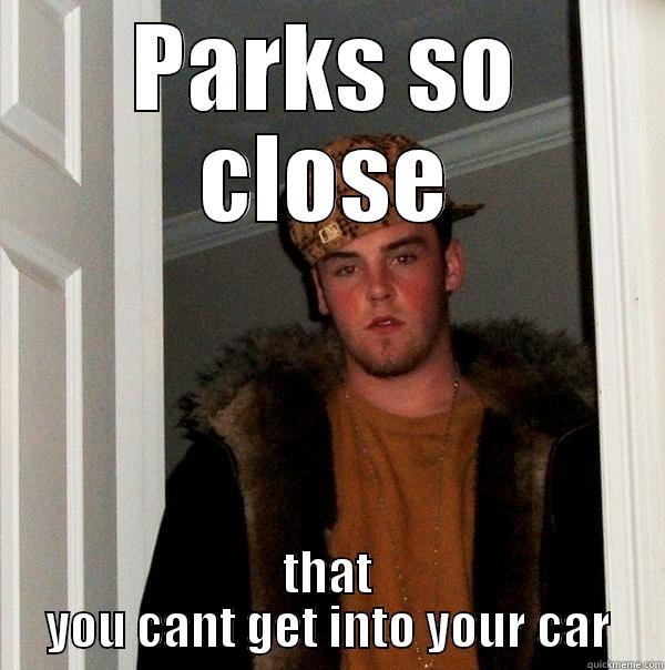 PARKS SO CLOSE THAT YOU CANT GET INTO YOUR CAR Scumbag Steve